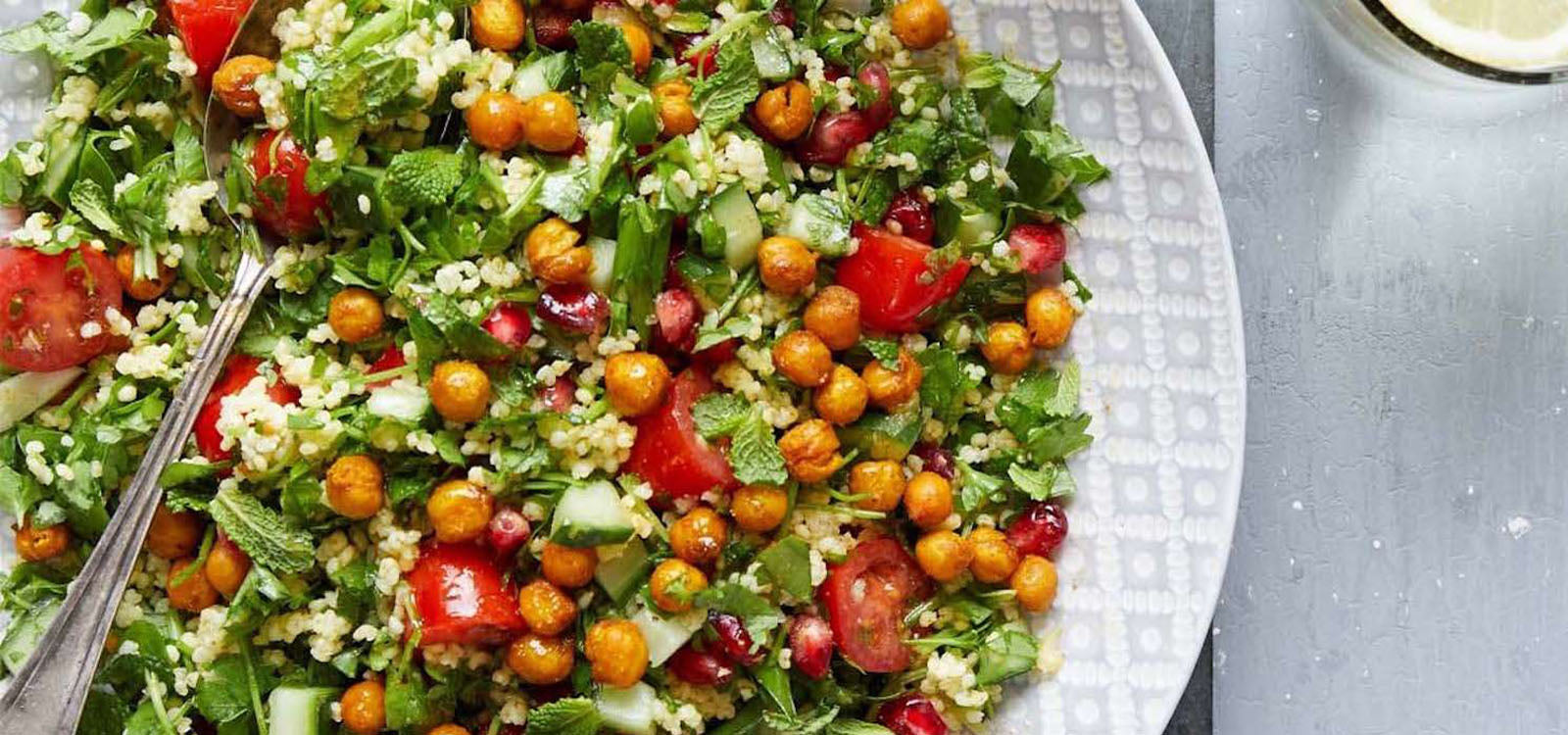 Recipe: MILLET TABBOULEH SALAD WITH ROASTED CHICKPEAS
AND POMEGRANATE