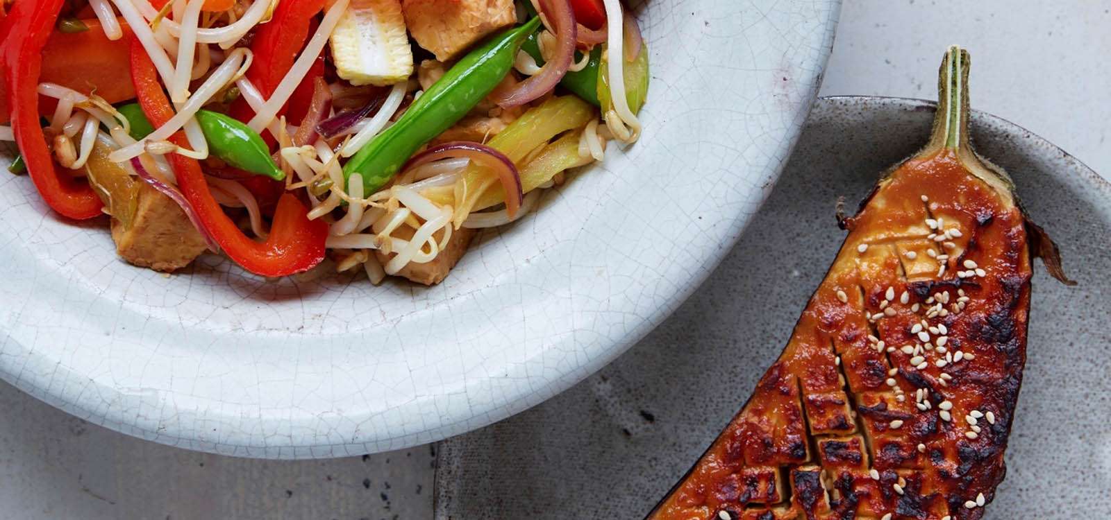Recipe: MISO ROAST AUBERGINE WITH TEMPEH & STIR FRY VEGETABLES